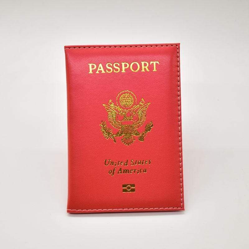 Leather usa passport holder - red - card & id holders