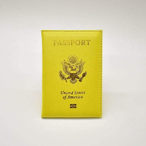Leather usa passport holder - yellow - card & id holders