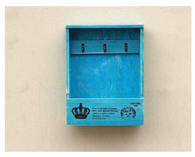 Mail Organizer Box with Key Hanging - Blue - Storage