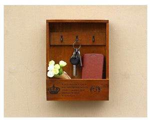 Mail Organizer Box with Key Hanging - Brown - Storage