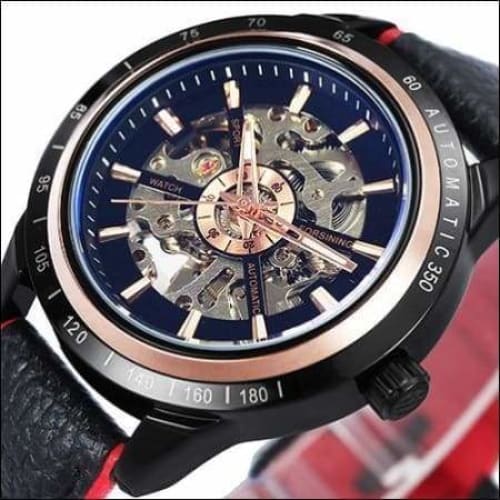 Mechanical Watch Luxury - NEW LEATHER BLK RED - Watches