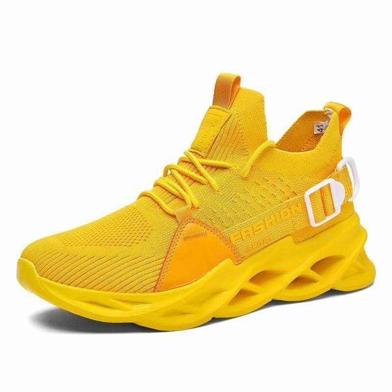 Mesh casual sneakers blade bottom shoes - yellow / 5