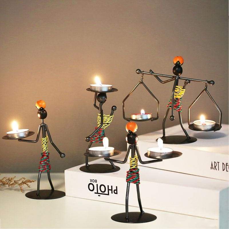 Metal Sculpture Candle Holder - SET-As Picture - home decor