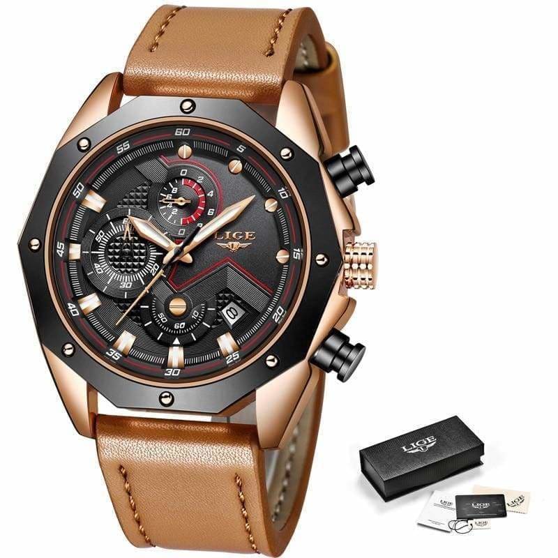 Military watch casual leather sports waterproof - rose gold 