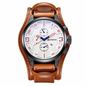 Military watch sports for men - brown white - quartz watches