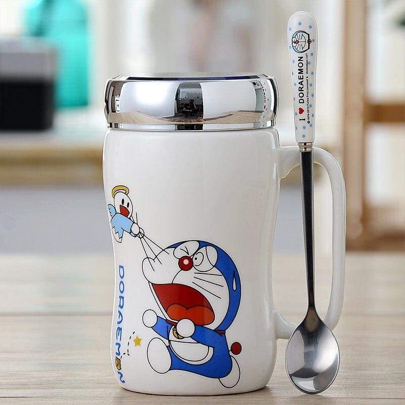 Mug ceramic cup with lid spoon - c - coffee cups & mugs