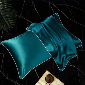 Mulberry silk pillowcase - blue - bedding and linens