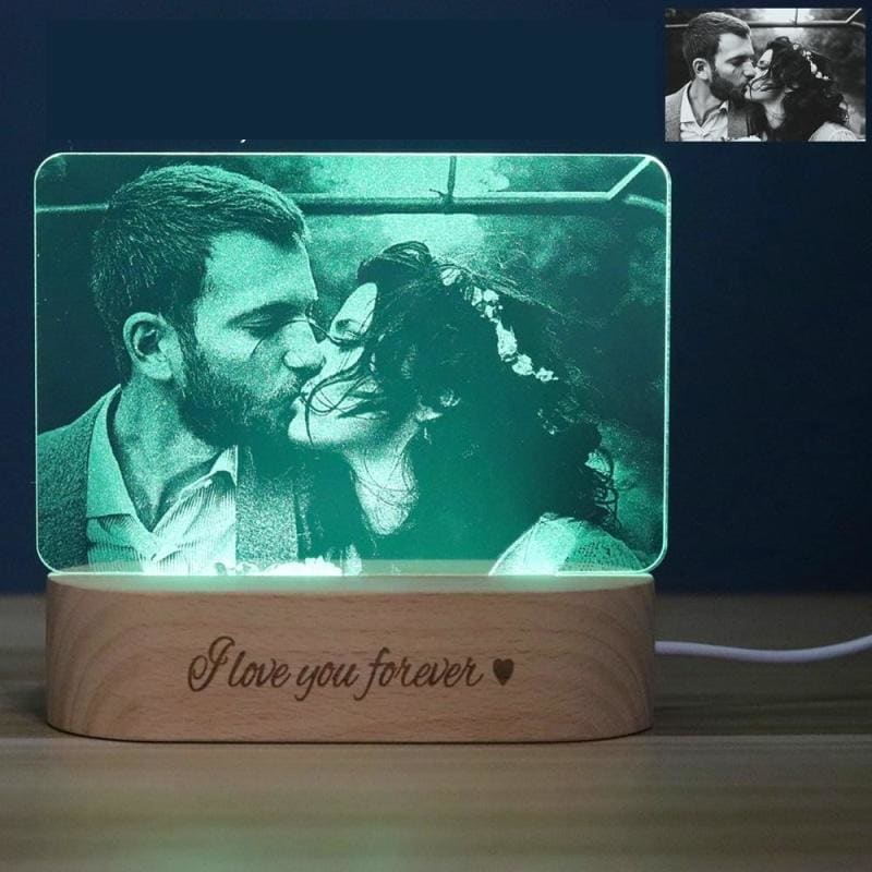 Personalized Photo Night Lamp Wooden Base - 3D Illusion