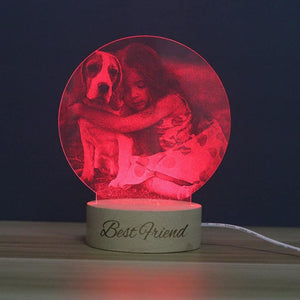 Personalized Photo Night Lamp Wooden Base - Round colorful