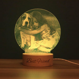 Personalized Photo Night Lamp Wooden Base - Round warm