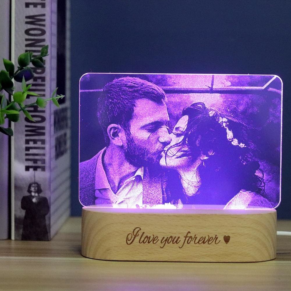 Personalized Photo Night Lamp Wooden Base - Square