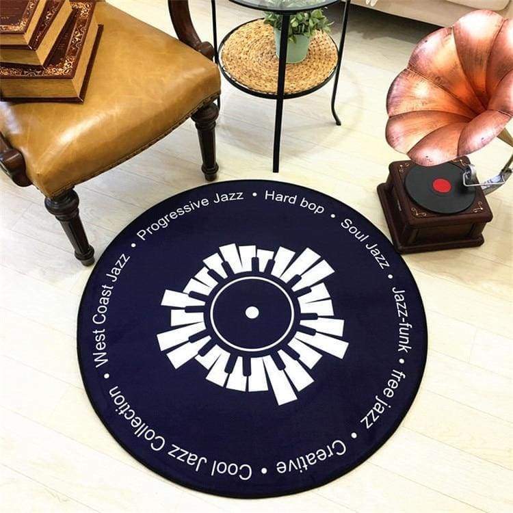 Retro Vinyl Record Rug - black and white / diameter 100cm