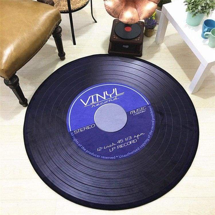 Retro Vinyl Record Rug - blue / diameter 100cm - Mats