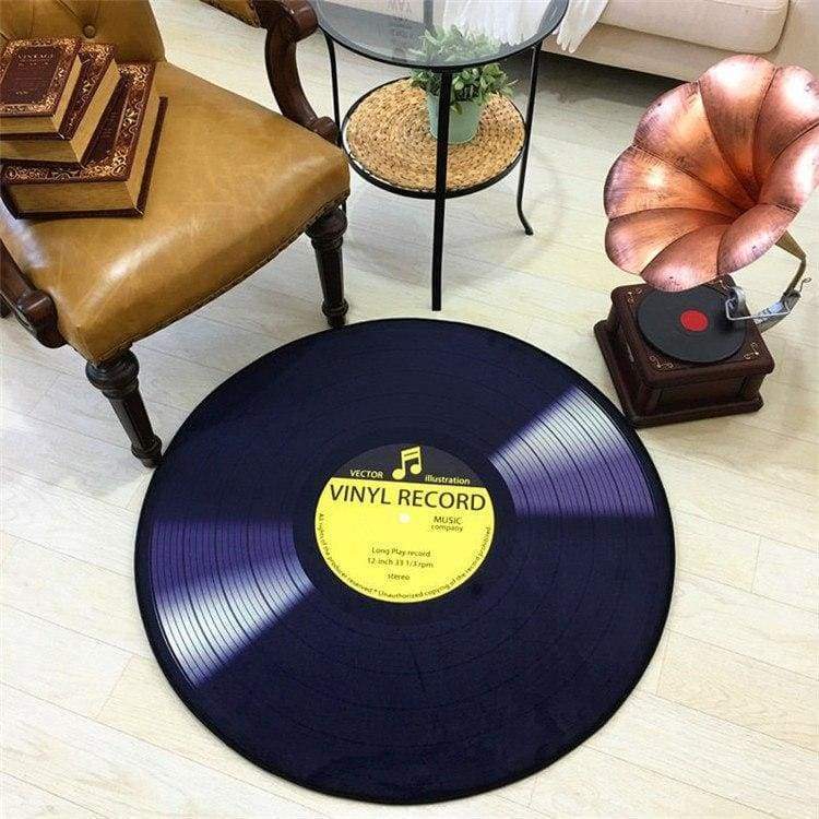 Retro Vinyl Record Rug - yellow / diameter 100cm - Mats
