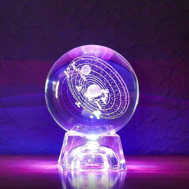 Solar System Crystal Ball 3D - with light base / 6cm - home