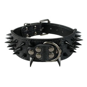 Spiked Studded Leather Dog Collar - Black Spike / S
