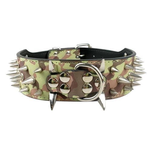 Spiked Studded Leather Dog Collar - Camouflage / S