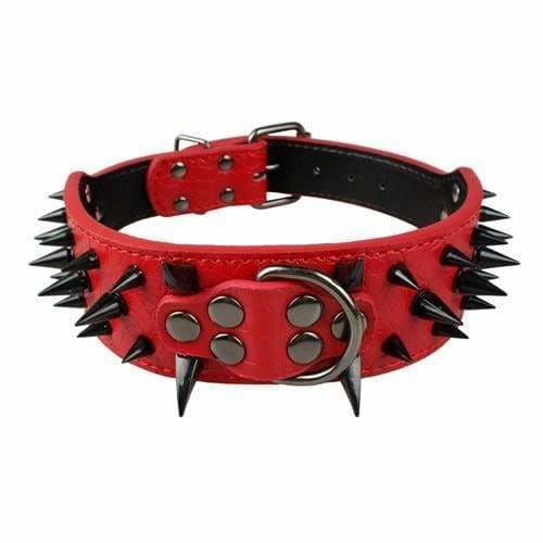 Spiked Studded Leather Dog Collar - Red Black Spike / S