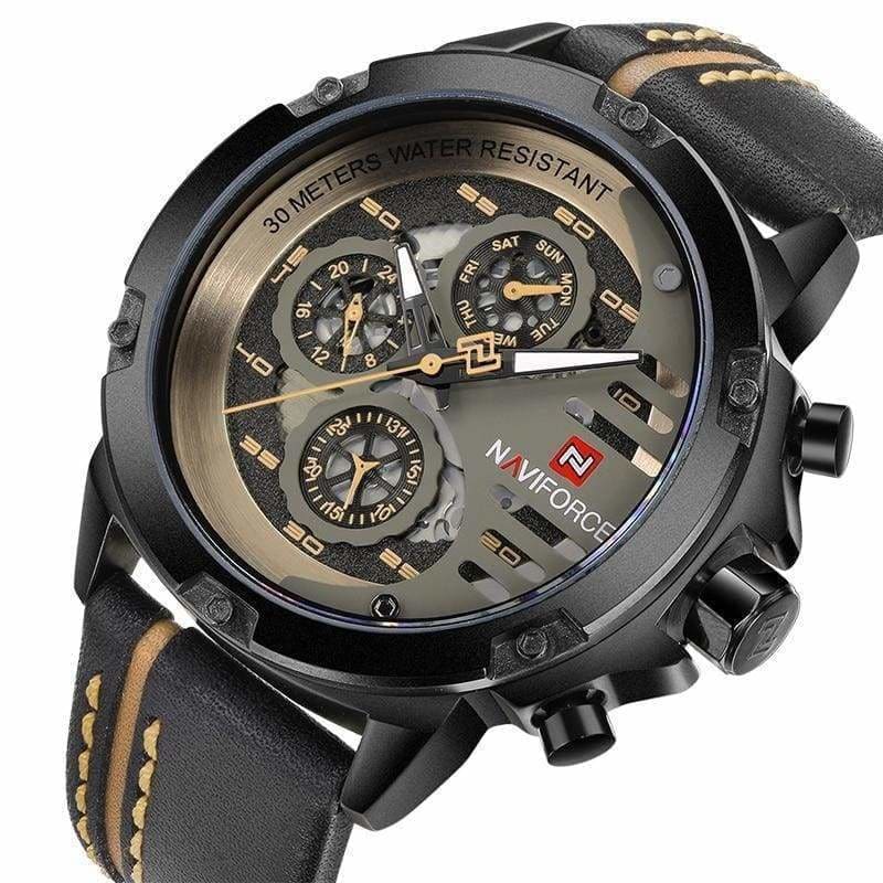 Sports watch leather wrist for men - quartz watches