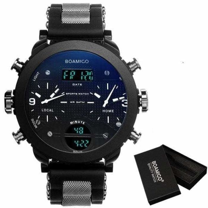 Sports Watches 3 Time Zone Military - blue with box