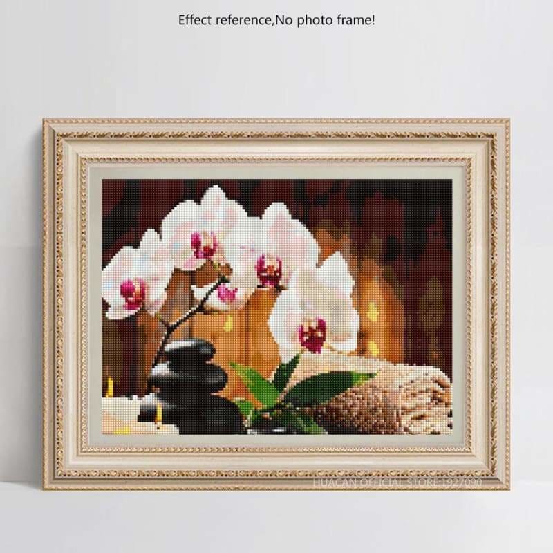 Stone diamond orchid painting abstract - cross stitch