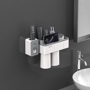 Toothbrush Holder And Toothpaste Squeezer - Gray 2 Cups