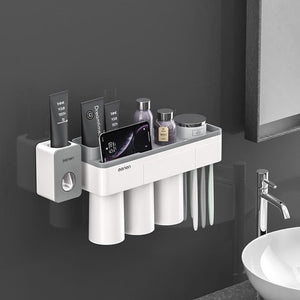 Toothbrush Holder And Toothpaste Squeezer - Gray 3 Cups