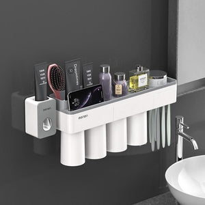 Toothbrush Holder And Toothpaste Squeezer - Gray 4 Cups