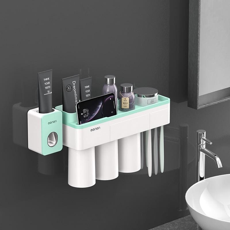 Toothbrush Holder And Toothpaste Squeezer - Green 3 Cups