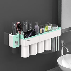 Toothbrush Holder And Toothpaste Squeezer - Green 4 Cups