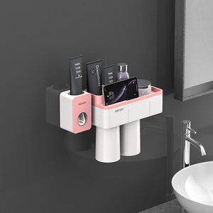 Toothbrush Holder And Toothpaste Squeezer - Pink 2 Cups