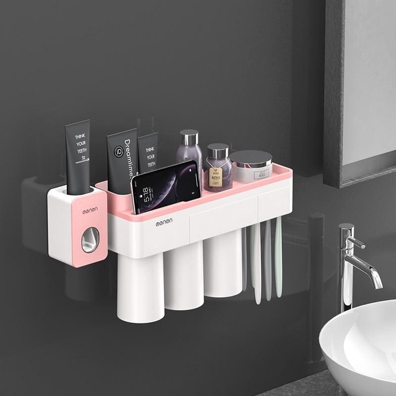 Toothbrush Holder And Toothpaste Squeezer - Pink 3 Cups