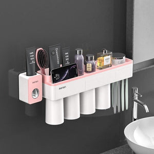 Toothbrush Holder And Toothpaste Squeezer - Pink 4 Cups