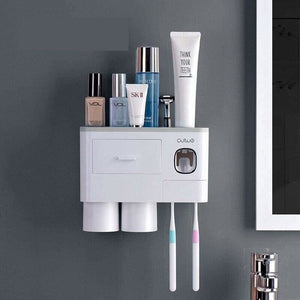 Toothpaste Dispenser And Toothbrush Holder - 2 Cup Grey