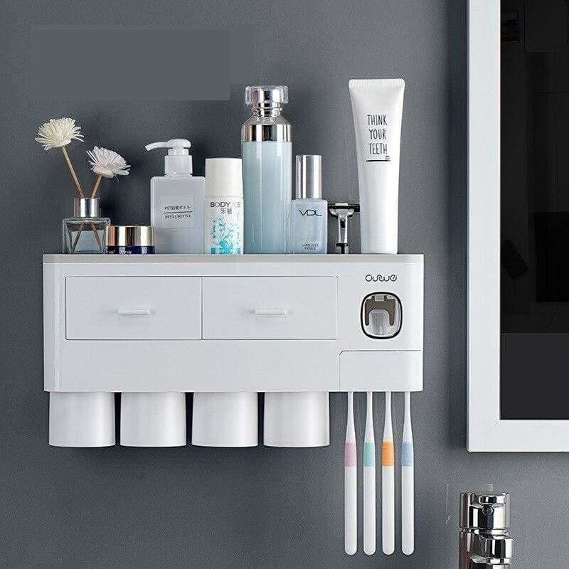 Toothpaste Dispenser And Toothbrush Holder - 4 Cup Grey