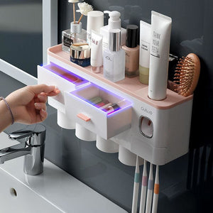 Toothpaste Dispenser And Toothbrush Holder - Bathroom