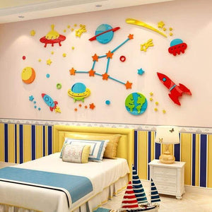 Wall Sticker Rocket Space 3D - wall