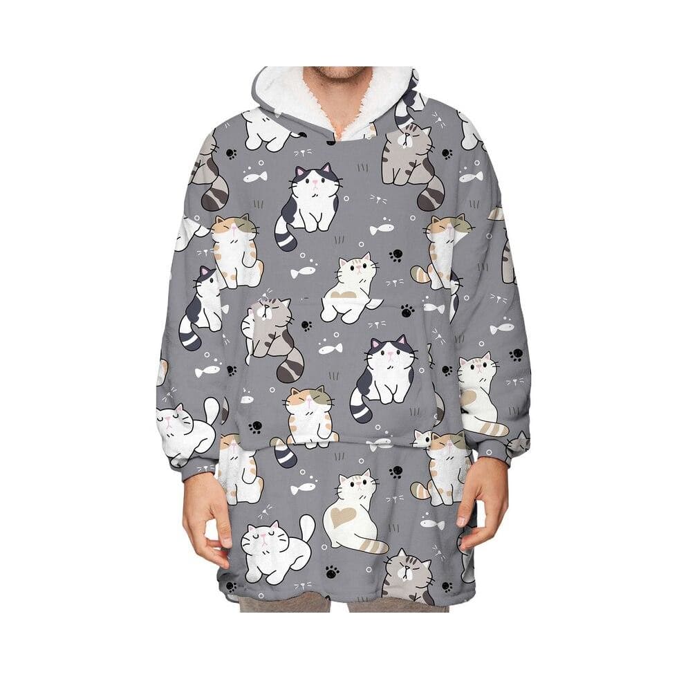 Wearable Hooded Blankets Pullover - cat Print / Kids
