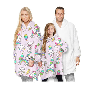 Wearable Hooded Blankets Pullover - unicorn Print / Kids