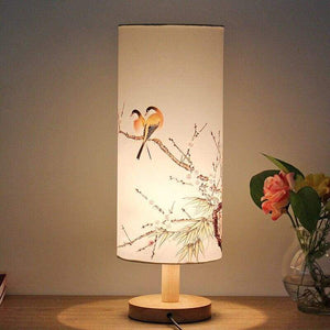 Wooden Base Table Lamp - Plum bird - LED Night Lights