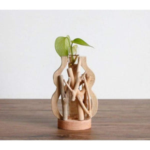Wooden Vase with Glass Container - B - Home Decor