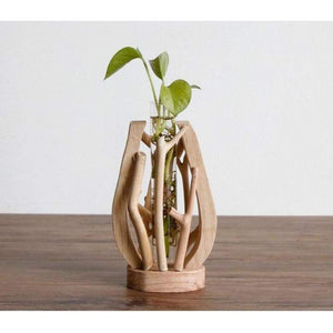 Wooden Vase with Glass Container - C - Home Decor